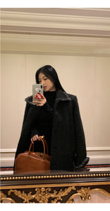Half Turtleneck Black Flared Long Dress