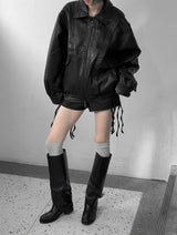(unisex) パネルディープツーウェイレザージャケット