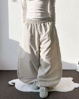 Ribbond Check Elastic Waist Balloon Long Pants 3 Colors
