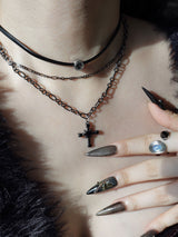 black love necklace | 블랙 십자가 하트 레이어드 목걸이