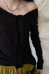 Off-Shoulder Tie Sleeve (Black)