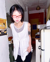 (3color) Slub Stripe Layered Flare Sleeveless Top