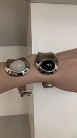 Gemstone open silver bangle(2color)