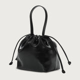 Leather Dumpling Bucket Bag - Black