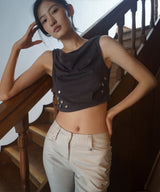 Beaded Strap Draped Cami - Charcoal