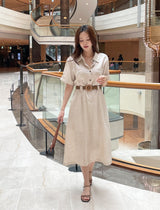 Moan Linen Pocket H-Line Shirt One Piece (Belt Set)
