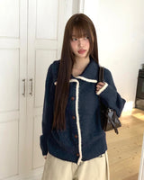 Lupe line color oversized fit collar knit cardigan