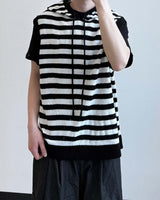 Broad Stripe Knit Hoodie Vest
