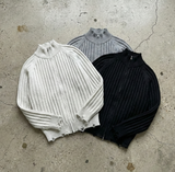 High-Neck Stripe Knit Jacket