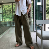 No-Mace Back Banding Two-Tuck Linen Wide Pants