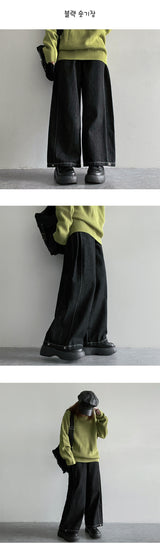 [3-tier length] [S–2XL] デュミンズローリンブインシジョンステッチサイドタックワイドデニムパンツ