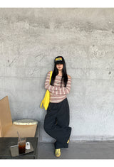 バーガンディーストライプオフショルダー長袖Tシャツ