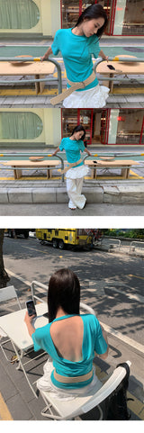 Color Back Open Loose Fit Short-Sleeved T-shirt