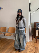 Dalt Side Pintuck Wide Denim Pants