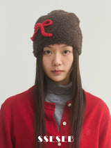 Ribbon Lettering Beanie - Brown