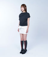 Unbalance drape neck top - CHARCOAL