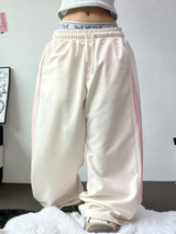 TRACK THREE LINE WIDE PANTS 🤍🎀 FLEECE- PICKABLE 💕🤎🖤5COLOR