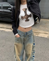 Side vintage denim pants