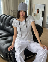 Clothi Solid クロップ ショートスリーブ フーディー