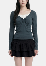 Melly Lace Layered Shirring Tee