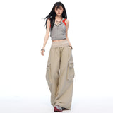 Milk Tea Beige Big-Pocket Wide Cargo Pants
