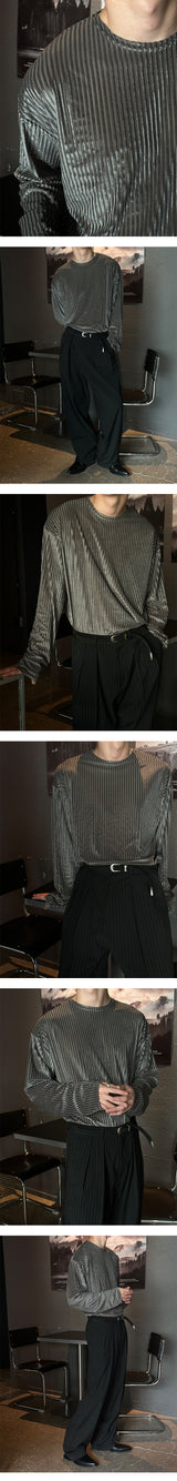 【UNISEX】ベルベットストライプロングスリーブ（3色）