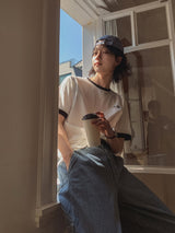 フローラルカラーのマッチングエンブロイダリーショートスリーブTシャツ