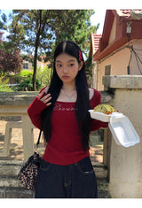 ビーズスカーフリブ長袖ニットTシャツ