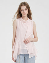 ルーンハイネックアンバランスドレープレイヤードスリーブレスブラウス Pink