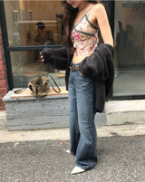 faded autumn washing semi wide denim pants