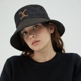 VA Curved Denim Stitch Detail Bucket Hat / Black