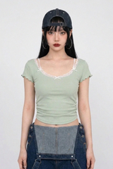 RUFFLE-TRIM RIBBED BABY TEE (4COLORS!)