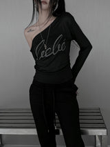 cubic lettering off shoulder T