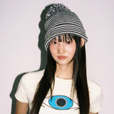  Twister Star Stripe Pom Beanie - Black