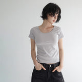 [Veroti] U-Neck Short-Sleeve T-Shirt - 4 Colors