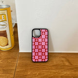 Flower check pattern epoxy bumper case (pink)
