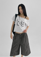[MADE] チャプレイレタリングオフショルダー半袖Tシャツ