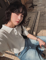 Berna Linen Collar Knit Short Sleeve T-shirt