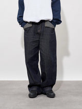 FMACM Checkered Spliced Bare Denim Trousers
