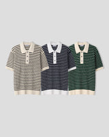 Windy Buckle Stripe Collar Short Sleeve Knit