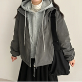 Char Hoodie Layered Color Matching Hood Zip-Up Padded Jumper 