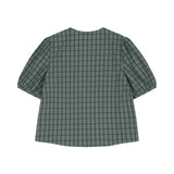 Check V neck Blouse Green