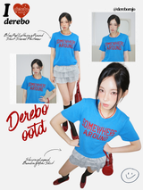 Blue Red Lettering Round Short-Sleeved Knitwear