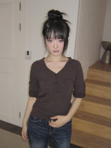 Hiel V-Neck Roll-Up 7-Sleeve T-Shirt