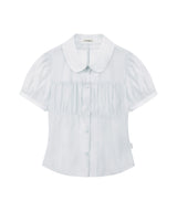 SHIRRING SHEER BLOUSE MISTY BLUE