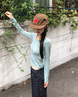 ミュールフラワーパターンラウンドネック長袖Tシャツ