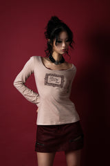 レースフレームTシャツ #ベージュ