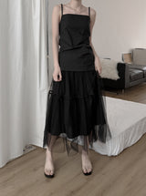 Rie Chiffon Layered Tulle Skirt