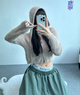 ANGORA CROP HOOD ZIP-UP🖤🩷💛🤎💚 - 6 COLORS
