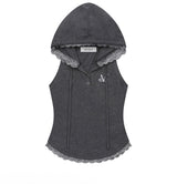 ASEN LACE SLIM HOOD SLEEVELESS (4COLOR)